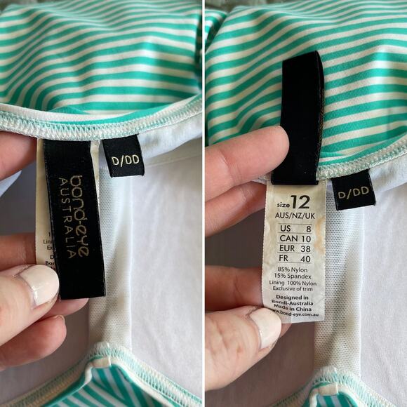 Bond-Eye Australia Turquoise Striped Twist Front‎ One Piece Swimsuit Size 8 Teal - Picture 16 of 16